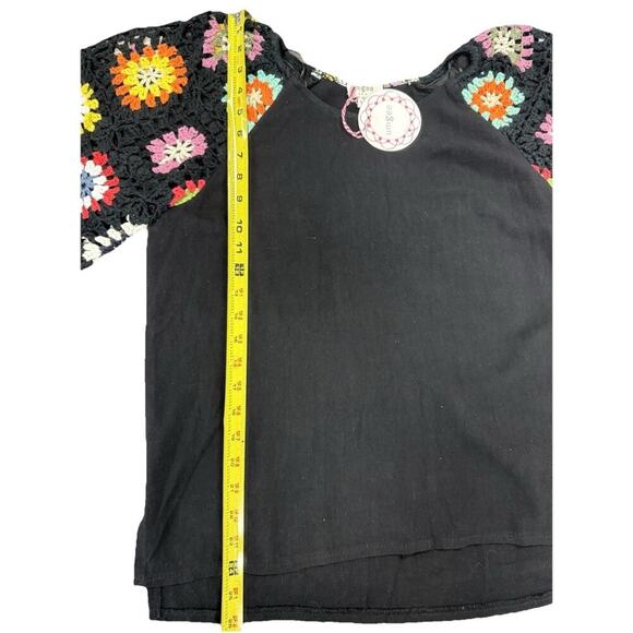 NWT Umgee Blouse Womens S Flower Print Crochet Puff Sleeve Dopamine Boho Top - Picture 8 of 10
